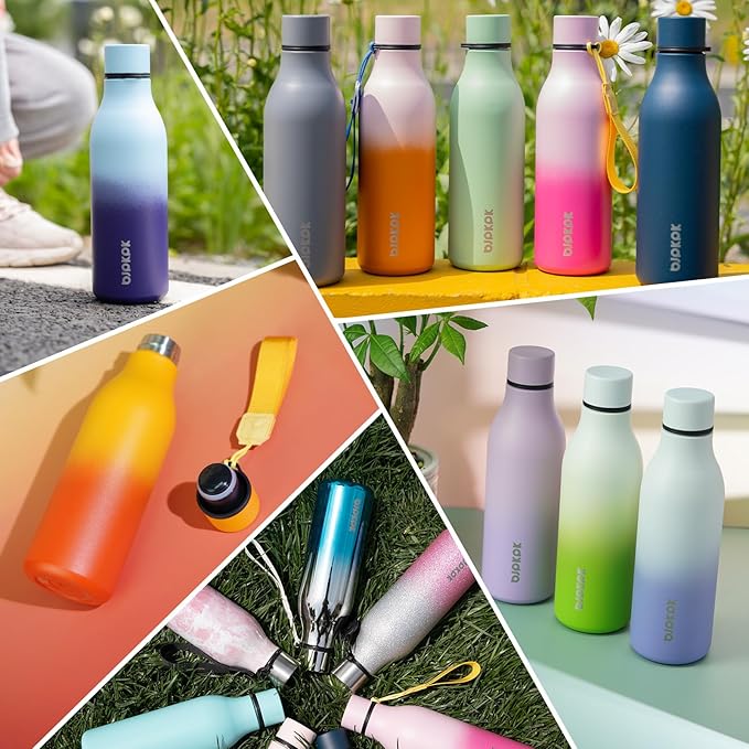 BJPKPK Insulated Water Bottles, 25 oz Stainless Steel Metal Water Bottle with Strap, BPA Free Leak Proof Thermos, Mugs, Flasks, Reusable Water Bottle for Sports & Travel, Black