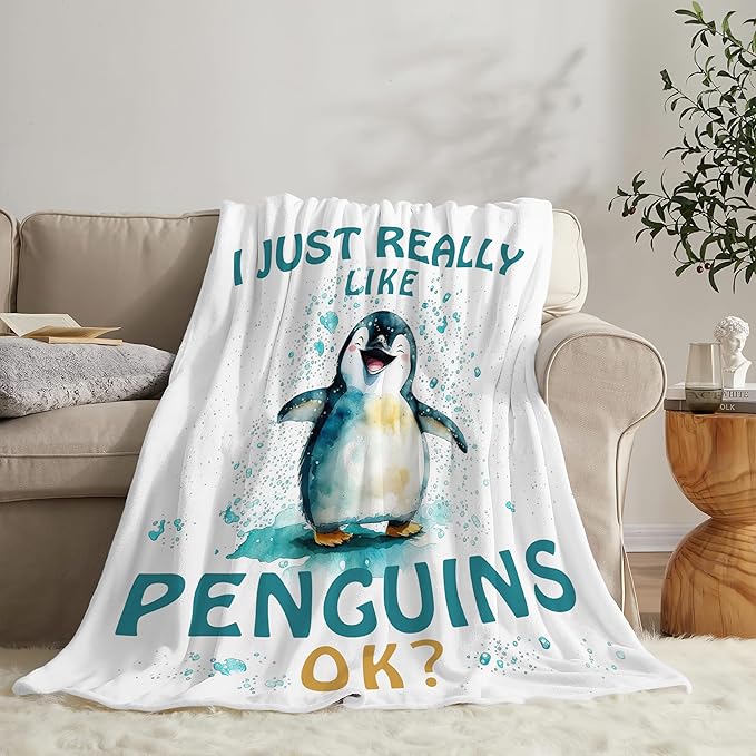 Penguin Blanket Cute Penguin Throw Blanket Gifts for Kids Girls Boys Adults Women Men Super Soft Cozy Plush Fluffy Fuzzy Fleece Blanket Decor 50''X60''