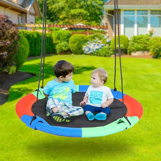 RedSwing 43" Flying Saucer Swing for Kids Outdoor, Large Round Tire Swings for Trees and Swingset, Strong Heavy Duty for Outside Playground, Rainbow