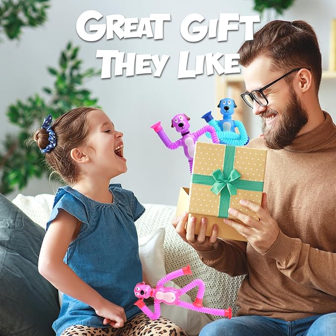 4Pcs Telescopic Suction Cup Puppy Toys,Sensory Toys for Kids 3-5 5-7,Toddler Toy,Fidget Toy,Toddler Travel Essential for Airplane,Pop Tubes, Christmas Stocking for Kids Boys Girls J