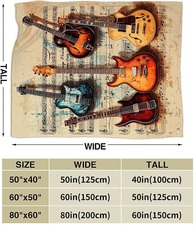 Guitar Blanket, Guitar Throw Blanket, Music Gifts Blankets Stuff Fleece Flannel Plush for Girls Women Men Boys Lovers Adults Soft Bedding Gift for Sofa Bed Office Home Decor 50"x40"