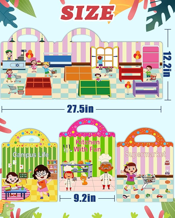 Benresive Reusable Sticker Book for Toddlers 2-4 Years, 3 Sets Travel Stickers for Kids, Waterproof Sticker Books for Toddlers 1-3, Crafts Activities for Todddlers 1-3 2-4 3-5