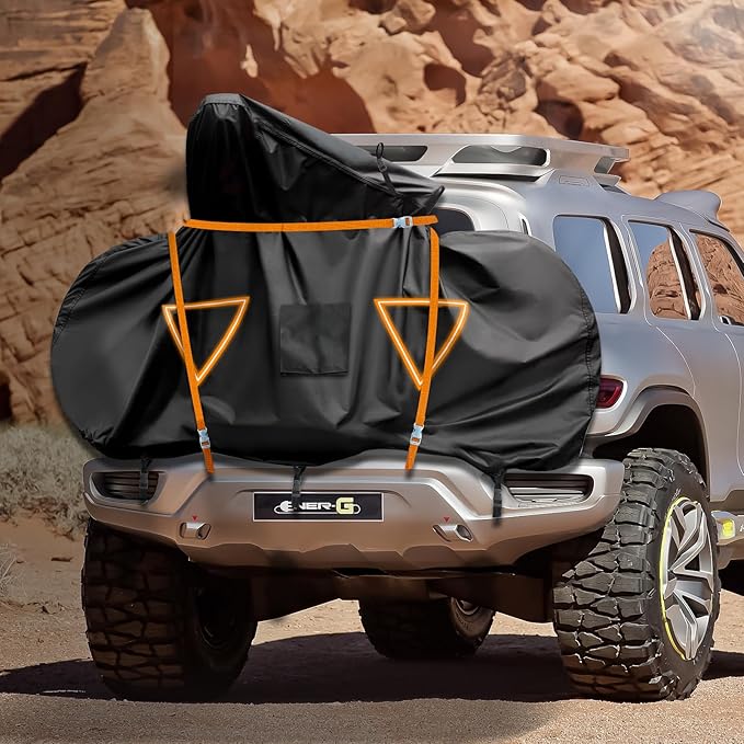 NEVERLAND Bike Cover for Transport on Rack, Bicycle Cover Outdoor Storage Waterproof All Seasons, 600D Oxford Materials, Travel Use for Car, Truck, RV, SUV - Light Night Reflectors for 2 Bikes