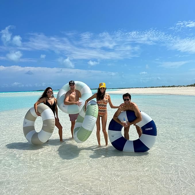 FUNBOY Giant Vintage Stripe Inflatable Tube Pool Float with Cup Holder 48" Large Pool Float for Adults Inner Tube Swimming Pool Toys Swim Rings Pool Lounger Float for Pool Party & Summer