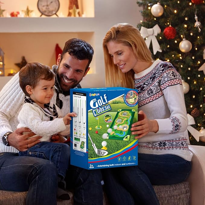 Toddler Golf Set, Golf Clubs Length Adjustable with Mat & Golf Cornhole, Upgraded Kids Golf Clubs with 8 Balls, Indoor & Outdoor Sports Toys Birthday Gifts for 3 4 5 6 Years Old Boys Girls