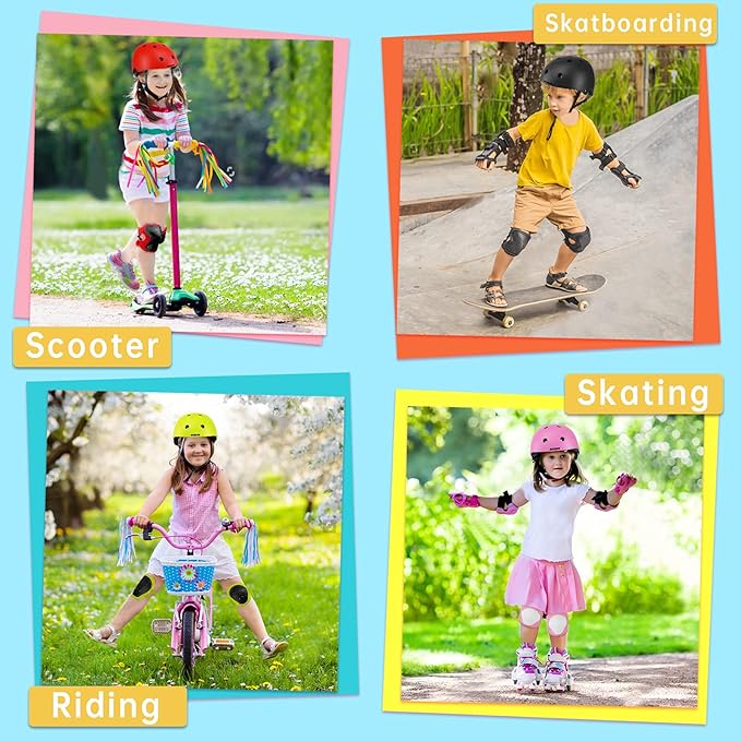 Kids Bike Helmet Set, Adjustable Toddler Helmet for Ages 2-8 Kids with Knee, Elbow & Wrist Pads | Multi-Sport Helmet for Skateboard Cycling Scooter Rollerblading