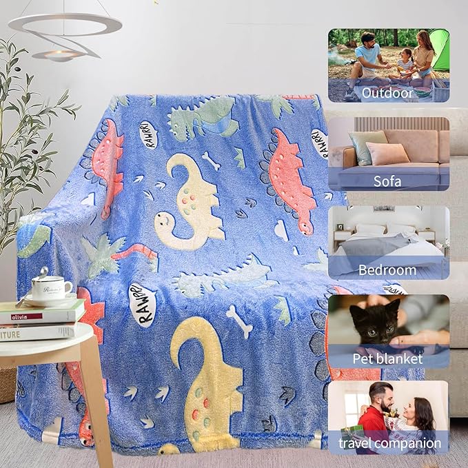 MyBrand Personalized Dinosaur Glow Blanket for Kids, Toddlers & Babies - Soft Fleece 50"x 60", Birthday Gift