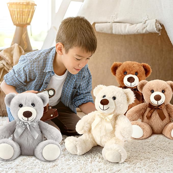 Civaner 4 Pack 14 Inches Bear Plush Stuffed Animals Operation Christmas Cute Soft Bears Gifts Bulk for Girls Boys Girlfriend(Light Brown, Dark Brown, White, Gray)