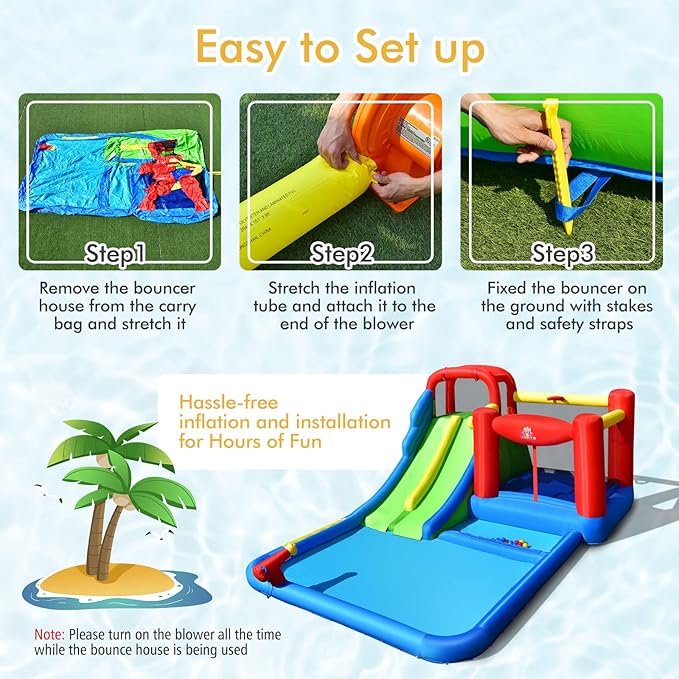 BOUNTECH Inflatable Water Slide, 7-in-1 Dual Slides Kids Water Park Jump Castle, Water Slides Inflatables for Outdoor w/Big Splash Pool, Kids Backyard Party Water Slide Bounce House with Blower