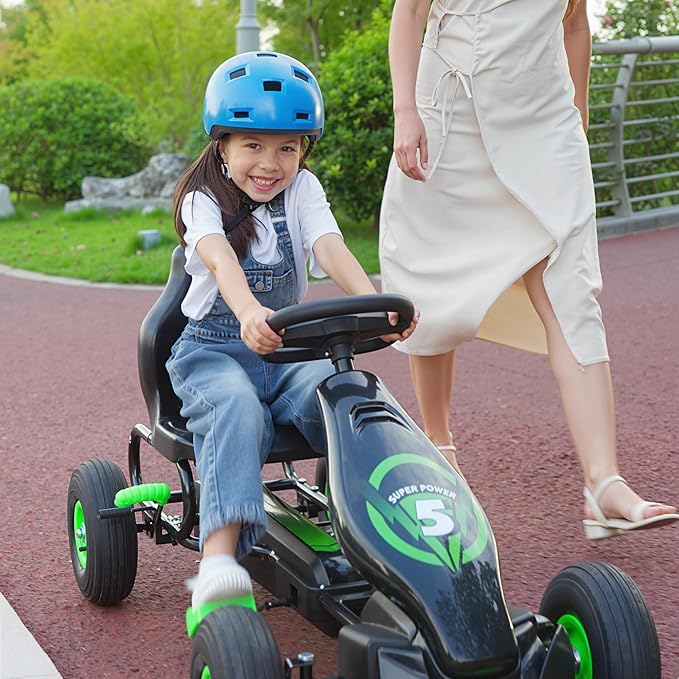 Aosom Kids Pedal Go Kart Ride-on Toy with Ergonomic Comfort, Pedal Car with Tough, Wear-Resistant Tread, Go Cart Kids Car for Boys & Girls with Suspension System, Safety Hand Brake, Ages 5-12, Green