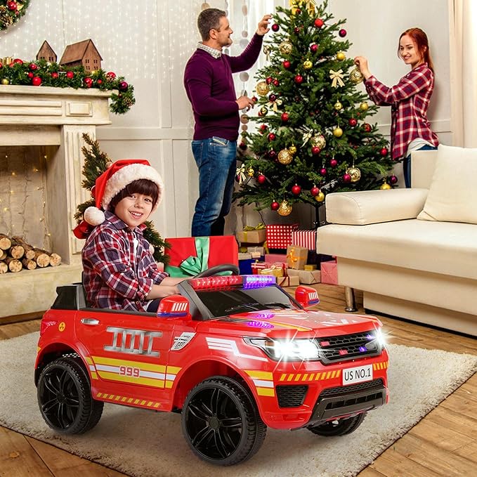 TOBBI Fire Truck Ride on Toys 12V Fire Engine Giant Firetrucks Firefighter Fireman Ride On Car with Remote Control, Siren-Call, Walkie-Talkies, Bluetooth for Toddlers, Red
