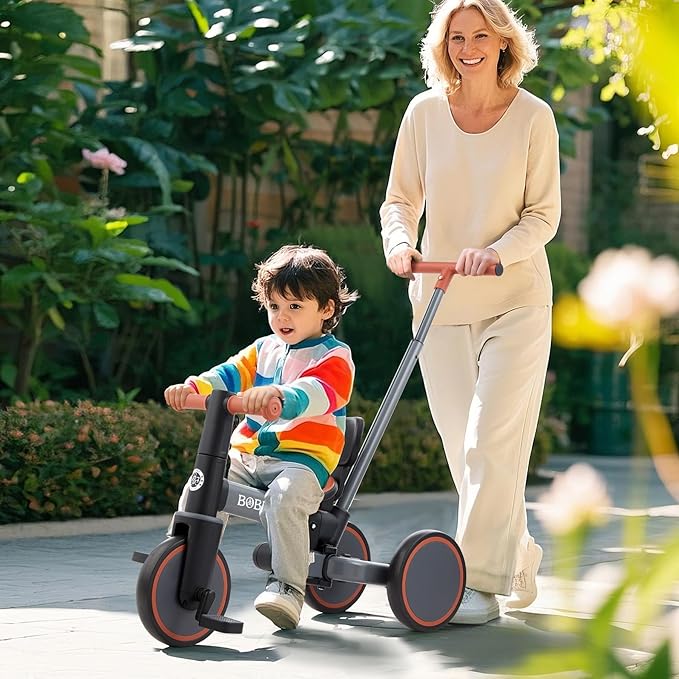 5-in-1 Tricycle for Toddlers 18 Months to 5 Years Old, Toddler Bike, Kids Tricycle with Push Handle and Backrest, Toddler Balance Bike with Easy Assembly for Boys and Girls. (Grey)