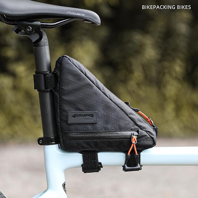 Rhinowalk Bike Frame Triangle Bag, Waterproof Compact Storage Bag with YKK Zippers, Multi-Pocket Design, Doesn’t Rub Legs – 0.9L, Black