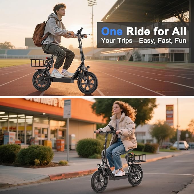 WERHY Electric Scooter, 500W Motor, 14'' Tires, Top Speed 22 mph, Max 27/49 Miles Ranges, Foldable E-Scooter with Suspension, Digital Display, Cruise Control,Rear Seat Box/Basket