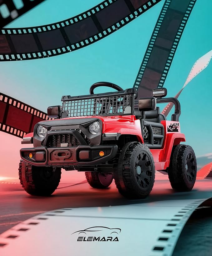 ELEMARA Ride on Toys for Kids, 3.5 mph Ride On Car for Toddlers, 12V Battery Operated Car w/Bluetooth, Remote, LED Lights, Toddler Electric Car to Drive, 3 Speeds Electric Vehicles for Child- Red