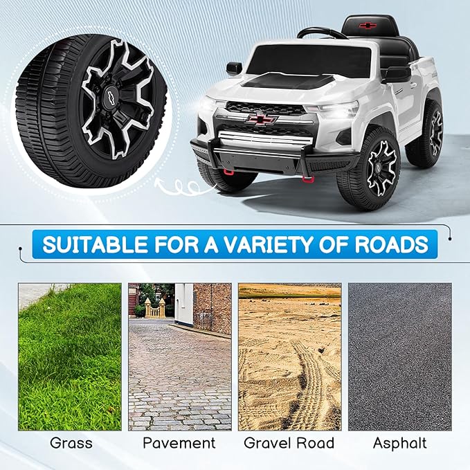 Winado Licensed Chevrolet Colorado Electric Car for Kids, 12V Ride on Toys for Toddlers with Remote Control, Battery Powered Electric Car Ride On Vehicle w/Bluetooth, Soft Start, LED Lights - White