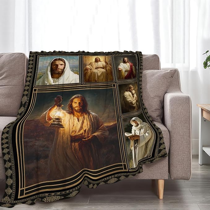 Christian Jesus Blanket Religious Catholic Jesus Throw Blankets Gifts for Girls Boys Kids Soft Cozy Fleece Plush for Couch Sofa Bed 60"x50"