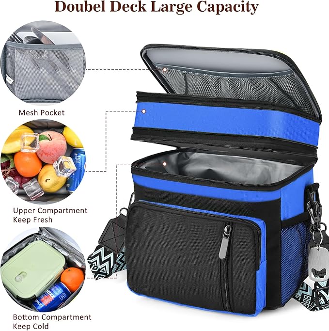 LOKASS Lunch Box for Women/Men-16L-Insulated Lunch Bag, Expandable Double-layer Leakproof Cooler Bag with Upgrade Adjustable Shoulder Strap Ideal for Work/Travel/Picnics(Sapphire Blue)