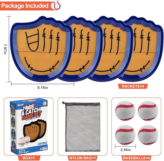 Aywewii Toss and Catch Ball Set Beginner Baseball Training Gloves Beach/Pool Toys Outdoor/Backyard Games for Toddlers and Kids Ages 3-8 Fun Gift for Boys and Girls (Dark Blue, 4 Paddles & 4 Balls)