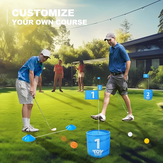 TOY Life Golf Bucket Game Set, 3 Holes Backyard Golf Game for Adults Family Kids, Portable Golf Course with Balls and Flag, Outdoor Indoor Backyard Golf Game Gifts for Beach, Yard, Camping and Lawn