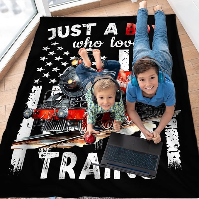 Train Blanket for Boys Men - Cute Throw Blanket Gifts for Kids Cars Lovers - 60x80 Inches Black Soft Fuzzy Car Blankets for Couch Sofa Bed Chair - Trains Stuff Bedroom Decor