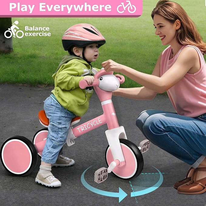 Toddler Balance Bike for Boys Girls, Tricycle for Toddlers 1-5 Year Olds, Toddler Tricycle with Light & Music Front, Kids Bicycle with Removable Pedal, Birthday Gifts for 1 2 3 4 5 Year (Pink)