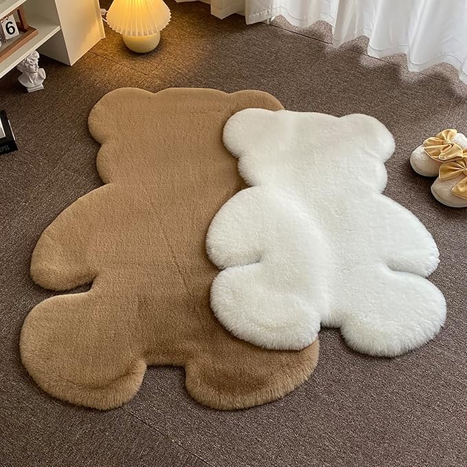 2ft Small Bear Shag Rug, Soft Fluffy Faux Sheepskin Fur Rug Fuzzy Shaggy Area Rug Cute Plush Carpet for Nursery Kids Girls Bedroom Room Aesthetic Living Room Floor Home Decor, Brown