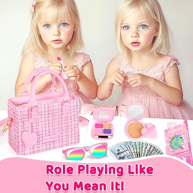 INNOCHEER Little Girls Purse, Kids Toy Purse with Pretend Makeup, 3 4 5 Year Old Girl Birthday Gifts, Pretend Play Toddler Purse, Birthday Christmas Princess Gifts Toys for Girls 3 4 5 6 7 8 Year Old