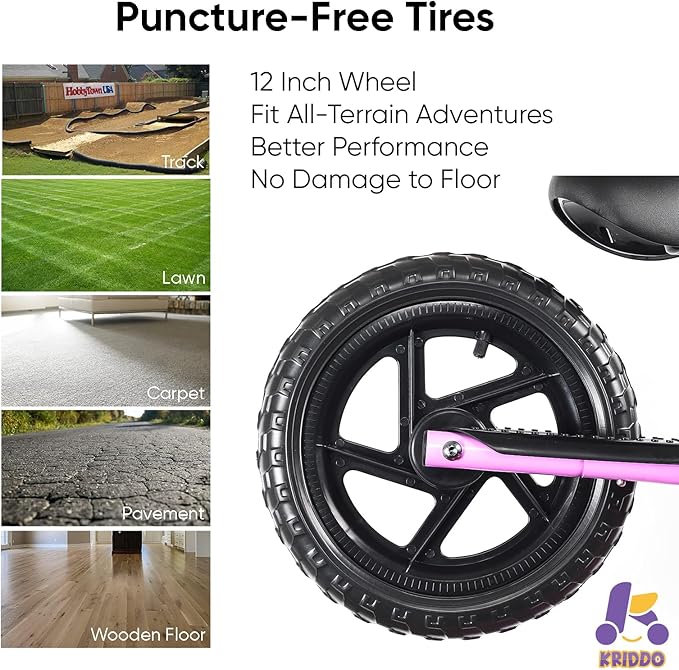 KRIDDO Toddler Balance Bike 2 Year Old, Age 24 Months to 5 Years Old, Early Learning Interactive Push Bicycle with Steady Balancing, Gift Bike for 2-5 Boys Girls, Purple