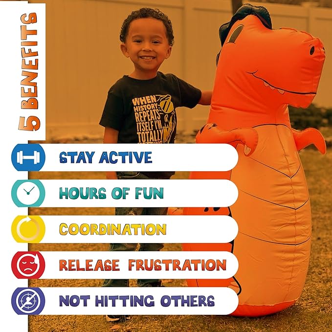 INFLATABLE DUDES Dinosaur -Kids Punching Bag | Already Filled with Sand| Bop Bag | Premium Inflatable Toy | Punching Bag for Kids | Enhanced Bounce-Back Action! | Indoor Outdoor - Party Games