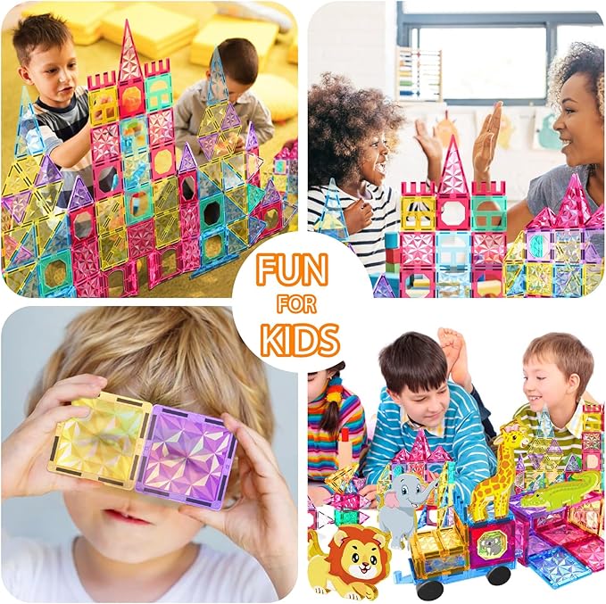 Jasonwell Magnetic Tiles Kids Magnetic Blocks 110PCS Building Sets 3D Magnet Toys Preschool Educational Construction STEM Toy Christmas Birthday Gifts for Toddlers Boys Girls 3 4 5 6 7 8 9 + Year Old