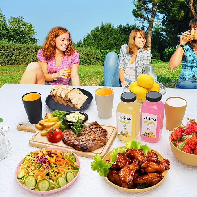 12pcs Kids Wheat Straw Dinnerware Sets, Wheat Straw Plates and Bowls Set for 4 Microwave Safe (Black)