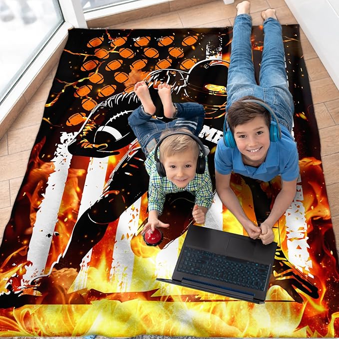 Personalized Football Blankets for Boys Men, Cool Throw Blanket for Adults Football Lovers Team Players, Custom Name 60x80 Soft Throws for Couch Sofa