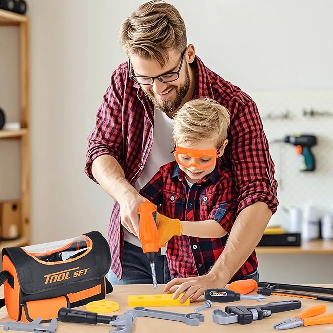 Kids Tool Set,MAGIC4U 52PCS Toddler Tool Set with Electric Drill Toy & Kids Tape Measure, Pretend Play Construction Toys Costume with Tool Belt for Boy Girls Age 3-8