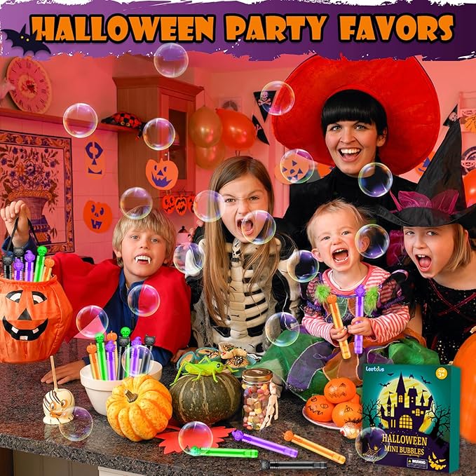 Halloween Party Favors Goodie Bag Stuffers for Kids 32 PCS, Mini Bubble Wands for Toddlers, Small Boo Trick or Treat Basket Bucket Fillers, Birthday Classroom Games Activities Supplies Prizes Gifts
