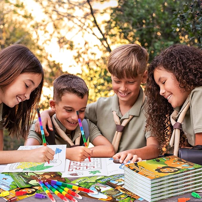 BenLouis 12 Jungle Safari Mini Coloring Books Kids with 12 Stacking Crayons Zoo Animals Lion Party Favors Small Activity Books Bulk for Kids Wild One Party Gift Goodie Bag Stuffers