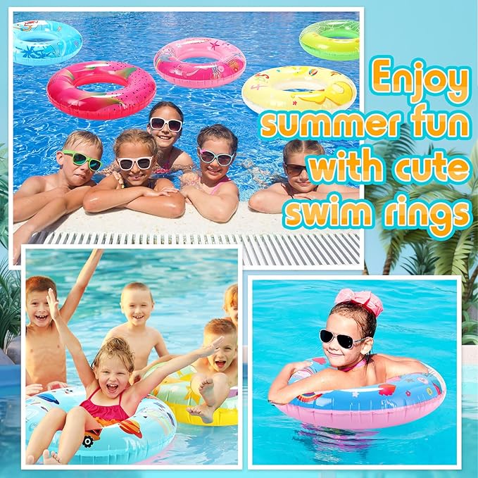 10 Pcs Inflatable Pool Floats Tubes for Kids 23.6 Inches Swim Ring Floaties Pool Tube Dinosaur Sea Animal Fruit Mermaid Unicorn Swim Rings for Kids Adults Summer Swimming Lake Beach Party