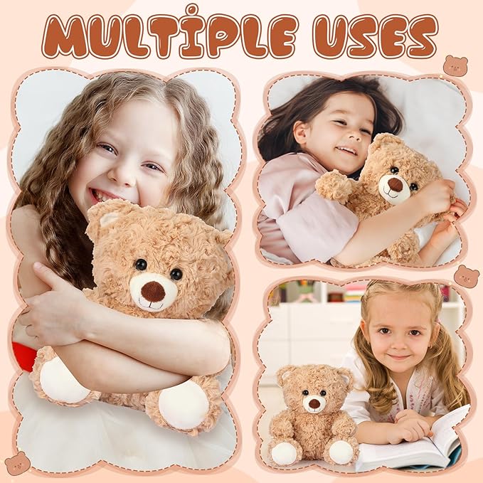 16 Pieces 8 Inch Bear Stuffed Animal Bulk for Birthday Baby Shower Soft Stuffed Bear Plush Toys Party Favors Animal Decorations for Christmas Party Gifts Supplies