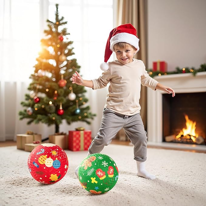 ZOOJOY Pack of 2 Cartoon Playground Balls, Christmas Toys Balls for Toddler 1-3, 8.5" Rubber Ball Bouncy Kickball, Indoor & Outdoor Game, for Boys Girls 2-4 with Pump