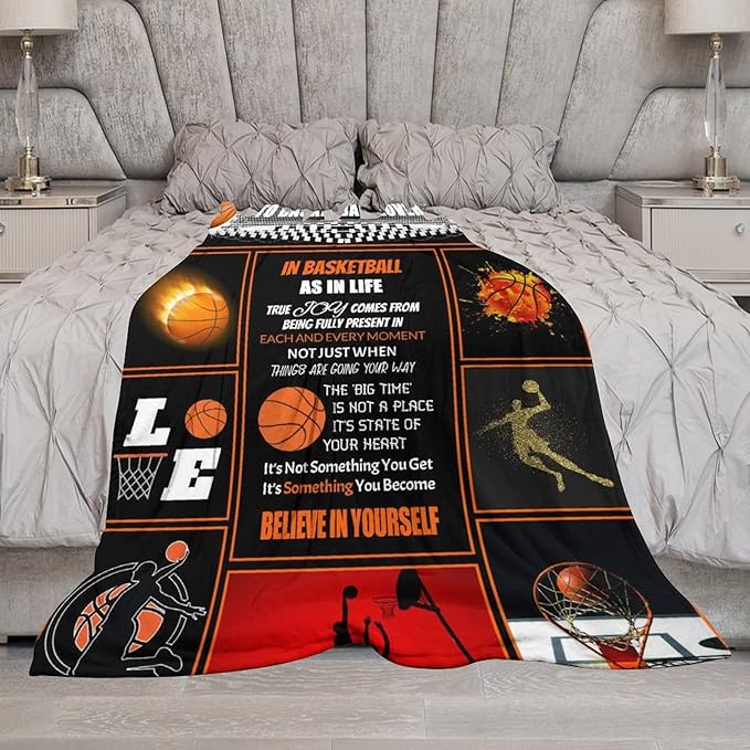 Basketball Gifts for Boys, Basketball Blanket for Girls Boys, Sport Throw Blankets for Player, Fleece Plush Kids Throws for Couch Bed Present Ideas (50x60 Inch)