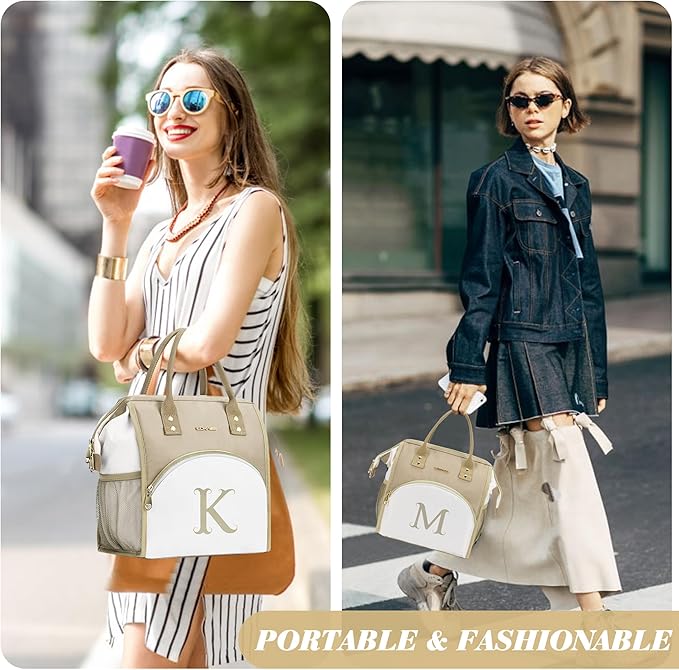 Personalized Lunch Box for Women, Initial Reusable Insulated Lunch Bag, Wide-Open Adult Lunchbox Cooler Lunchbag, Leakproof Lunch Tote for Picnic Work Outdoors, Christmas Gift for Women, Brown - S