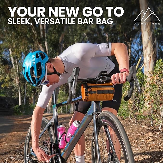 Compact Bar Bag – California Gold | Hard-Shell Bike Handlebar Bag with Waterproof Zipper & Adjustable Straps | Lightweight Bicycle Handlebar Bag, Compatible with Road, Gravel & MTB Bikes