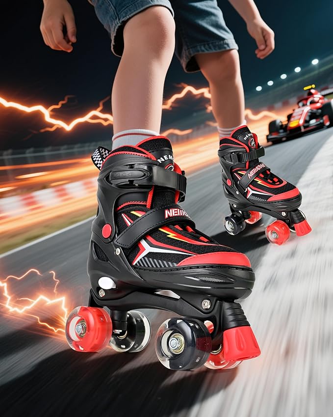 NEMONE Roller Skates for Boys Kids Ages 4-6 5-8 6-12 8-12 with 4 Sizes Adjustable Light up Wheels, Todder Beginner Rollerskates Indoor Outdoor Sports