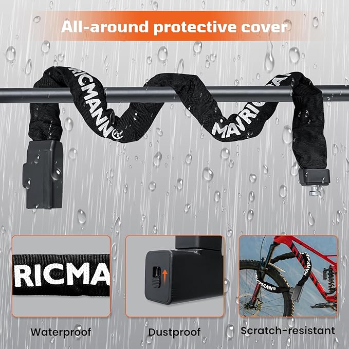 Bike Chain Lock, 3.3 FT Long 5/16"(8mm) Thick Anti-Theft Bicycle Locks, Heavy Duty Bike Lock with 2 Keys, Waterproof Lock for Bike, Motorcycle, Gate