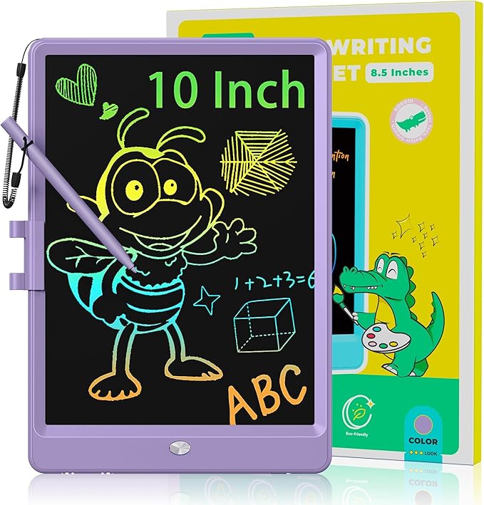 KOKODI LCD Writing Tablet, 10 Inch Colorful Toddler Doodle Board Drawing Tablet, Erasable Reusable Electronic Drawing Pads, Educational and Learning Toy for 3-6 Years Old Boy and Girls(Purple)