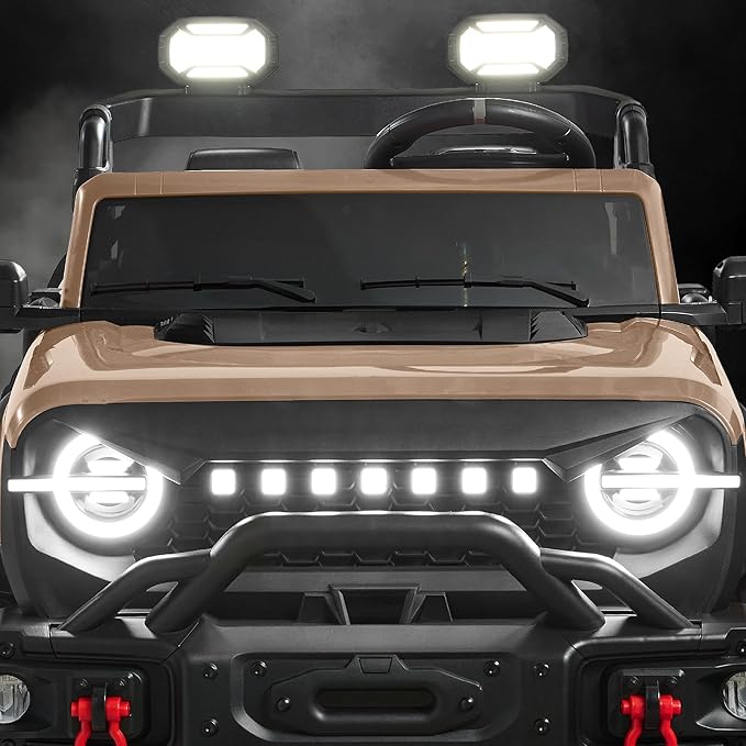 Best Choice Products Kids 24V 2-Seater Electric Ride On Car Truck w/ 132lb Weight Capacity, Parent Control, Bluetooth, LED Lights - Tan