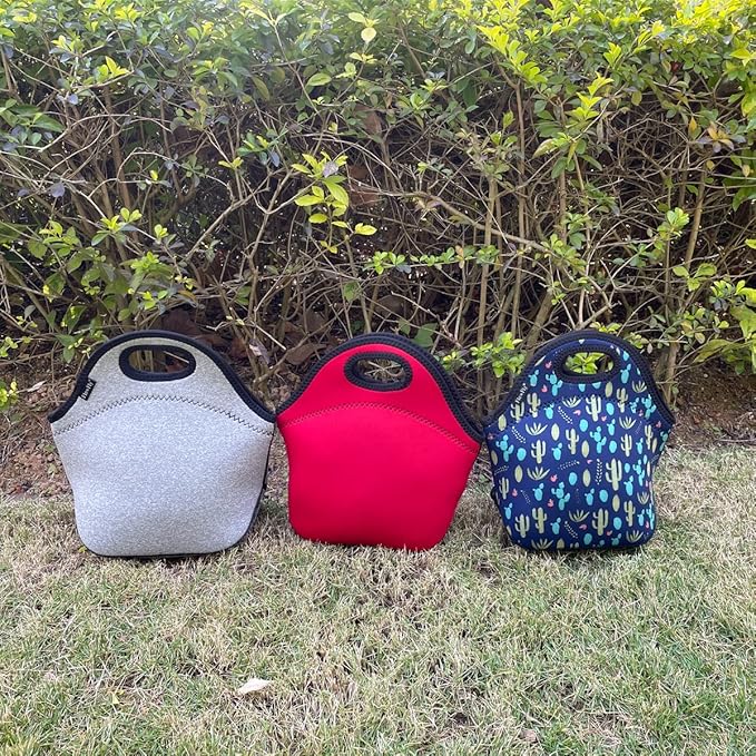 FlowFly Neoprene kids Lunch box Insulated Soft Bag Mini Cooler Thermal Meal Tote Kit for Boys, Girls,Men,Women,School,Work, Office, Grey