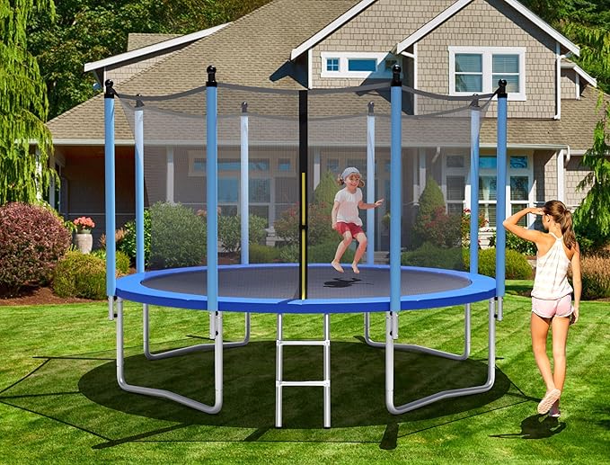 Giantex Trampoline for Kids Adults, ASTM Approved 8 10 12 14 15 16Ft Big Trampoline with Ladder, Thickness Steel Pipes Wear-Resistant All Weather Outdoor Large Recreational Trampoline with Net