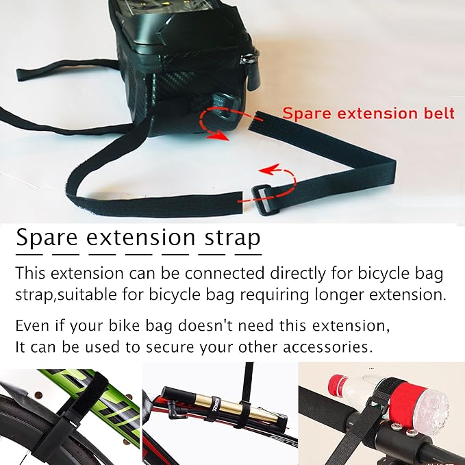 Waterproof Bike Bag, Long Extension Strap, Top Tube Bag Under 6.9'', Large Capacity, Touch Screen Compatible