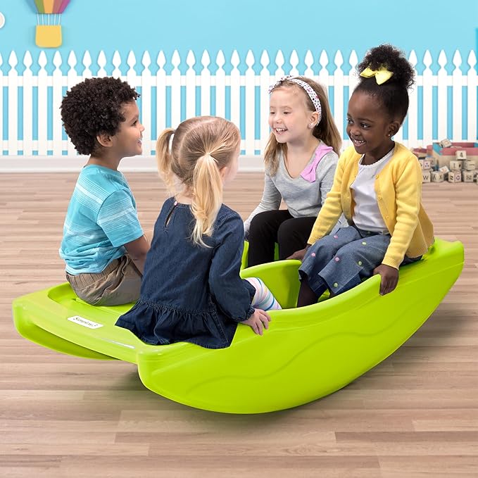 Simplay3 Two Sided Rock and Roll Teeter Totter Seesaw and Climbing Bridge, Fits up to Four Children and Kids for Rocking and Climbing - Indoor/Outdoor, Made in USA (Lime Green)